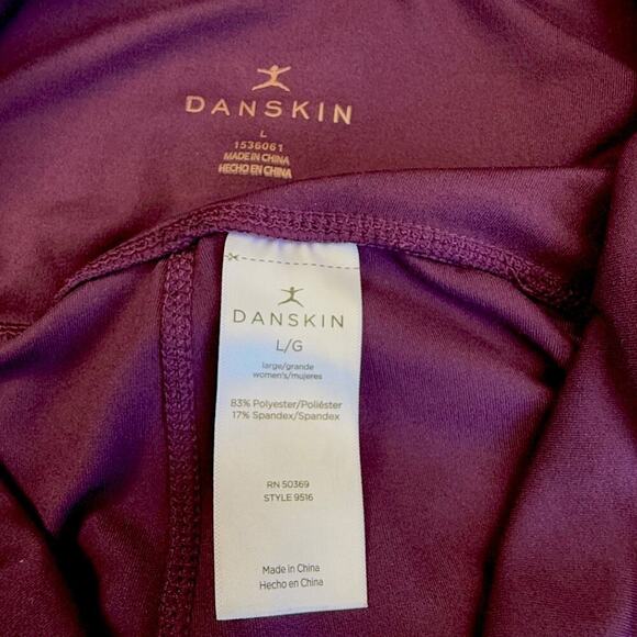 Danskin Activewear Yoga Gym Workout Tight Leggings Pocket High Rise Size L Plum - Picture 16 of 16